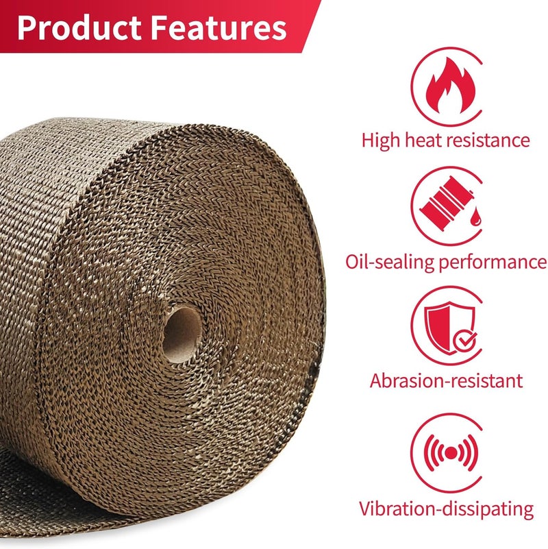 AggSound 4" x 50' Exhaust Heat Wrap Titanium Pliable Lava Muffler Roll Pipes, 10cmx15m Basalt Separated by Tropical Zone, Shield Tape with 20 Stainless Locking Ties - Image 5